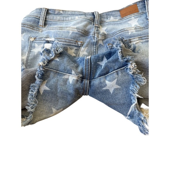 Judy Blue Star Print Distressed Cut off Shorts Large High Rise - Picture 5 of 5